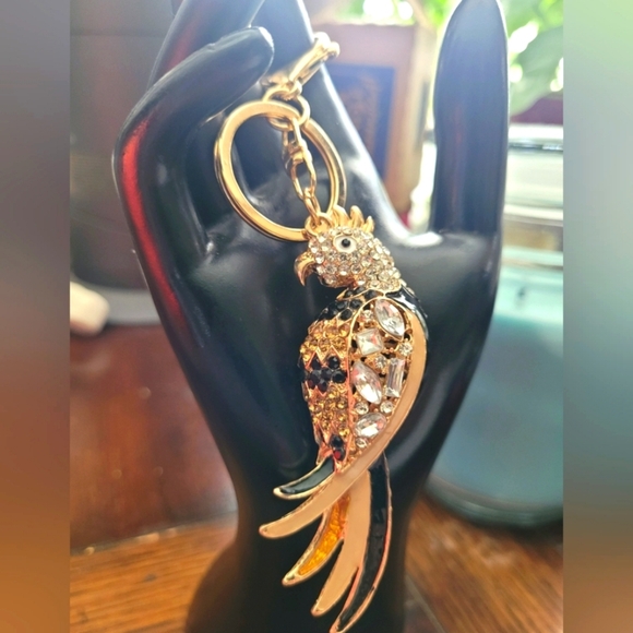 Elegant Gold and Black Parrot Bag Charm - Picture 4 of 4